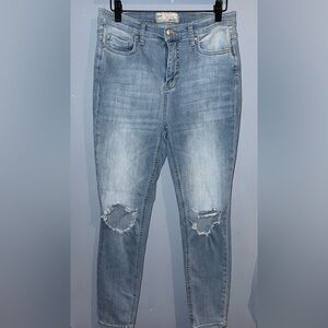 Free People Blue Skinny Distressed Jeans